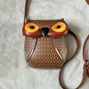 Owl Design Brown Crossbody Bag